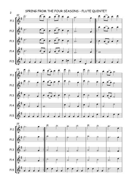 Spring By Vivaldi From The Four Seasons Flute Quintet Score All Parts Page 2