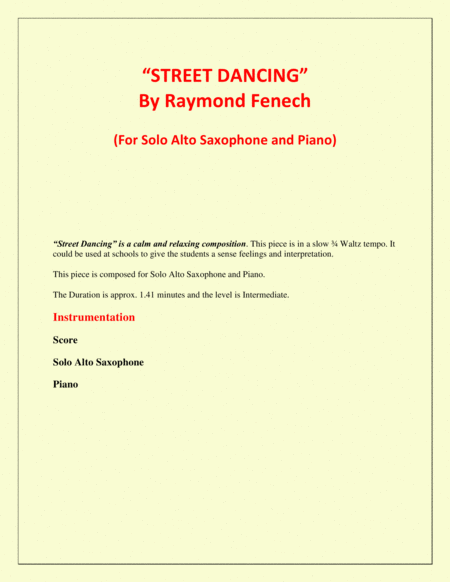 Street Dancing For Solo Alto Sax And Piano Early Intermediate Intermediate Level Page 2