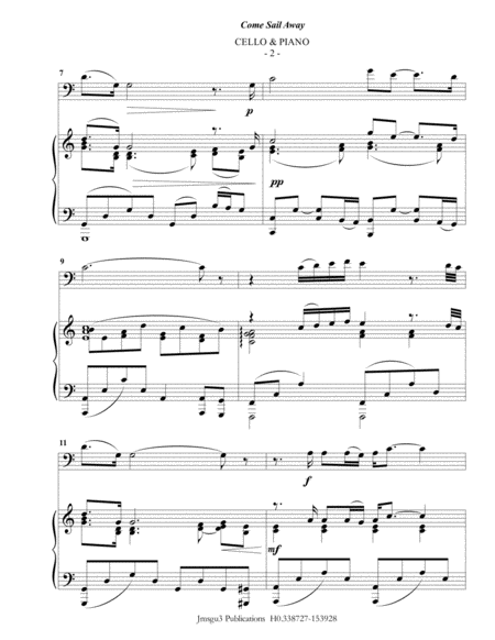 Styx Come Sail Away For Cello Piano Page 2