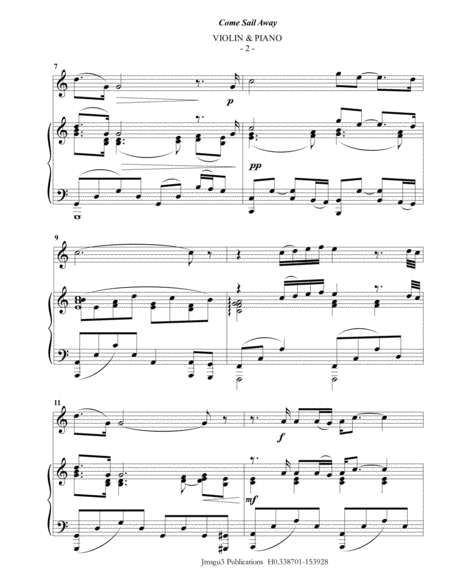 Styx Come Sail Away For Violin Piano Page 2