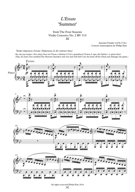 Summer 3rd Movement From The Four Seasons By Vivaldi For Piano Solo Page 2