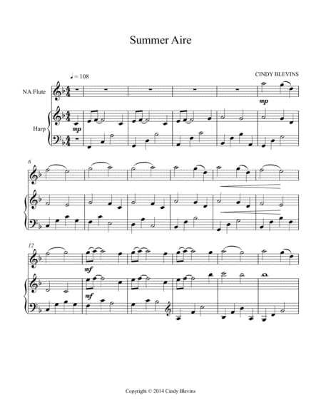 Summer Aire Arranged For Harp And Native American Flute From My Book Gentility 24 Original Pieces For Harp And Native American Flute Page 2