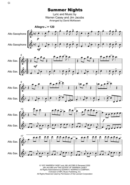 Summer Nights From Grease Alto Saxophone Duet Page 2