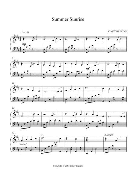 Summer Sunrise Original Piano Solo From My Piano Book Piano Compendium Page 2