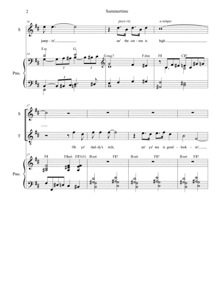 Summertime For 2 Part Choir Sop Ten High Key Page 2