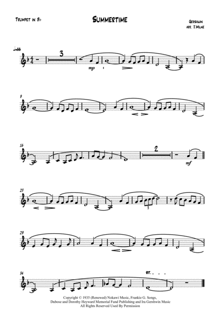 Summertime For Trumpet And Piano Page 2