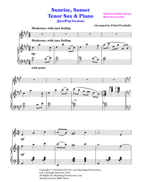 Sunrise Sunset For Tenor Sax And Piano Jazz Pop Version Video Page 2