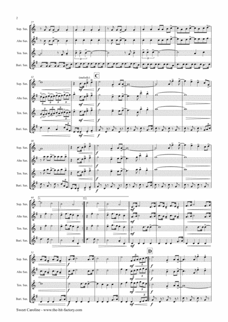 Sweet Caroline Neil Diamond Classic Saxophone Quartet Page 2