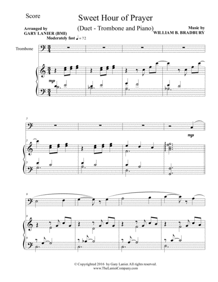 Sweet Hour Of Prayer Duet Trombone Piano With Score Part Page 2