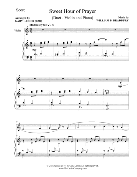 Sweet Hour Of Prayer Duet Violin Piano With Score Part Page 2