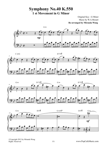 Symphony No 40 K 550 1st Movement For Piano Solo G Minor Page 2