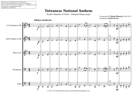 Taiwanese National Anthem Zh Nghu Mngo Gog For Brass Quintet Page 2