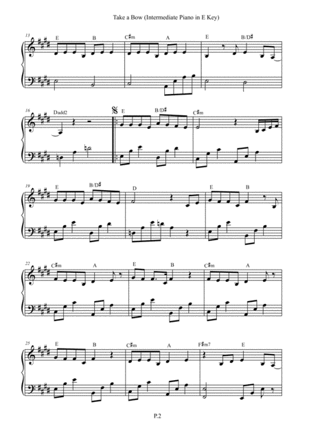 Take A Bow Intermediate Piano Solo In Published E C Key With Chords Page 2