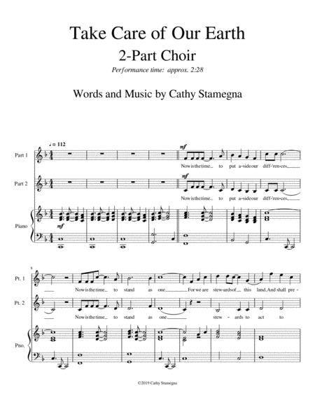 Take Care Of Our Earth 2 Part Choir Piano Acc Page 2