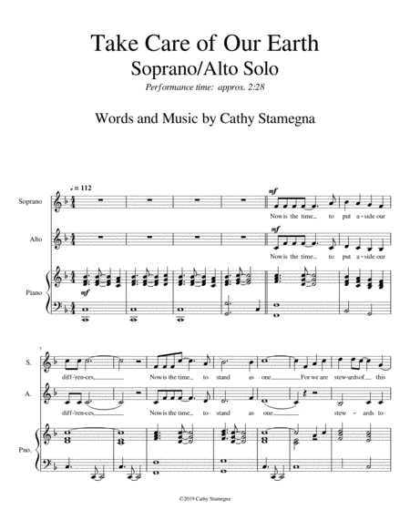 Take Care Of Our Earth Soprano Alto Solo Piano Acc Page 2