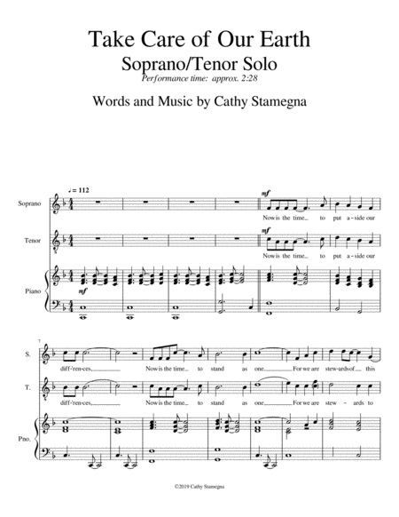 Take Care Of Our Earth Soprano Tenor Solo Piano Acc Page 2