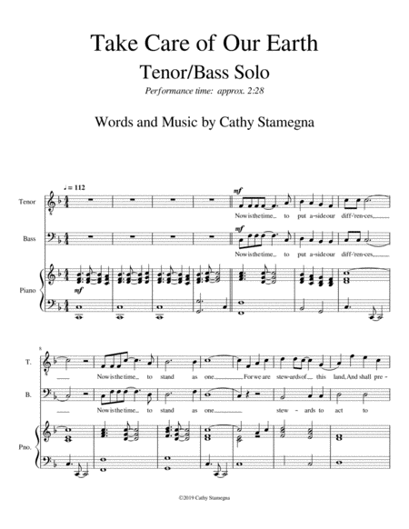 Take Care Of Our Earth Tenor Bass Solo Piano Acc Page 2