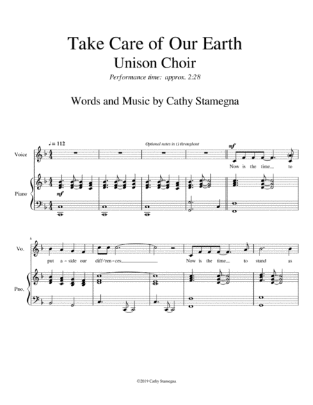 Take Care Of Our Earth Unison Choir Piano Acc Page 2