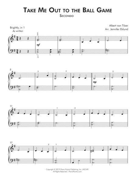 Take Me Out To The Ball Game Easy Piano Duet Page 2