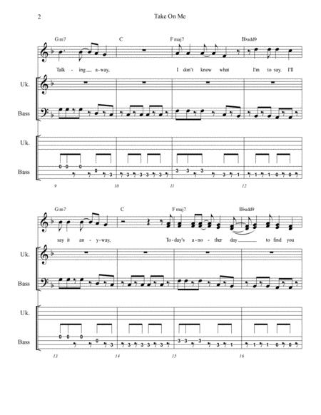 Take On Me A Ha Arranged For Ukulele Ensemble Orchestra Band Page 2