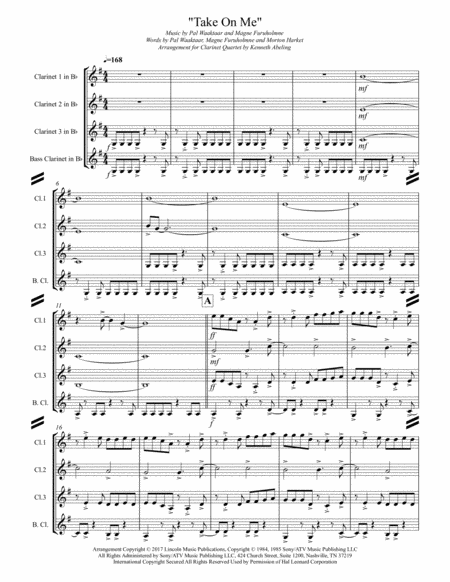 Take On Me For Clarinet Quartet Page 2