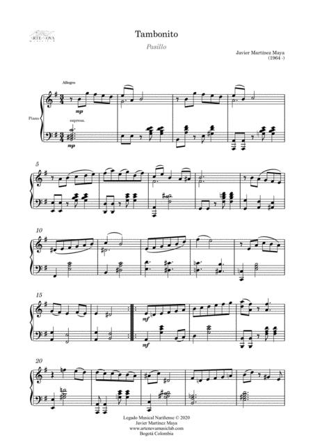 Tambonito Pasillo For Piano Latin Folk Music Page 2