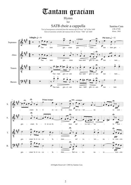 Tantam Graciam Hymn For Satb Choir A Cappella Page 2