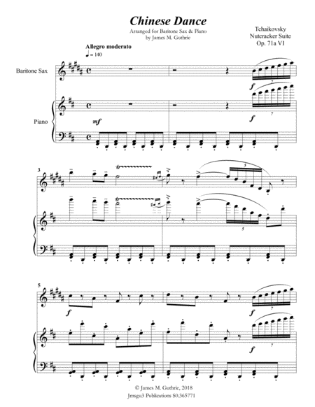 Tchaikovsky Chinese Dance From Nutcracker Suite For Baritone Sax Piano Page 2