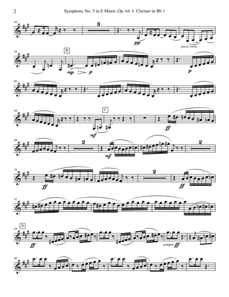 Tchaikovsky Symphony No 5 Movement I Clarinet In Bb 1 Transposed Part Op 64 Page 2