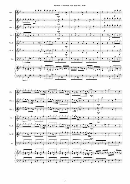 Telemann Concerto In B Flat Twv 44 43 For 3 Oboes 3 Violins Cello And Cembalo Page 2