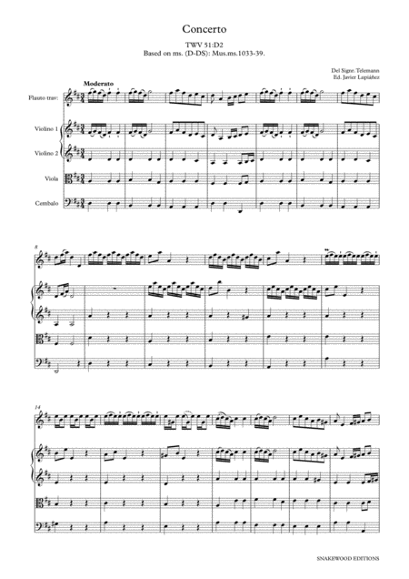 Telemann Flute Concerto In D Major Twv 51 D2 Score And Parts In Pdf Page 2