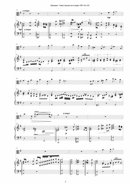 Telemann Viola Concerto In G Major Twv 51 G9 For Viola And And Piano Page 2