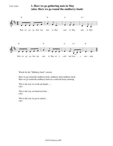 Ten Nursery Rhymes Arranged For High Voice Medium Voice Or Low Voice With Guitar Chord Accompaniments Page 2