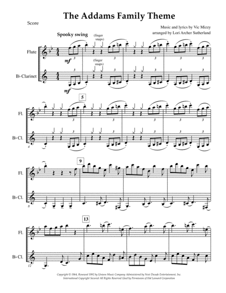 The Addams Family Theme For Easy Flute Clarinet Duet Page 2