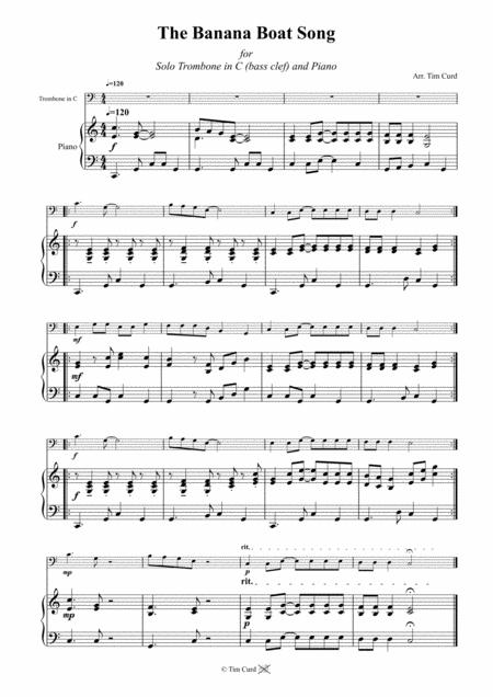 The Banana Boat Song For Solo Trombone Euphonium In C Bass Clef And Piano Page 2