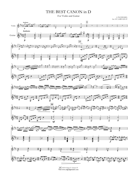 The Best Canon In D For Violin And Guitar Arranged Page 2