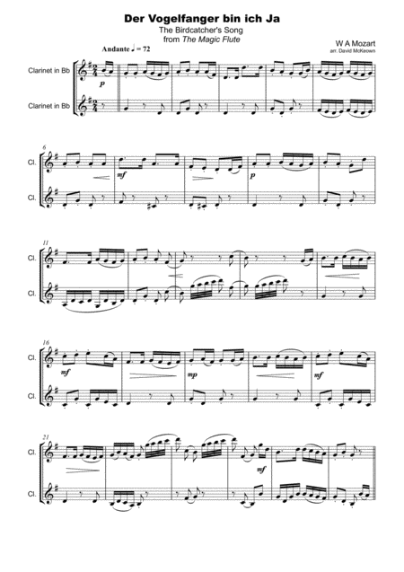 The Birdcatchers Song From The Magic Flute Clarinet Duet Page 2