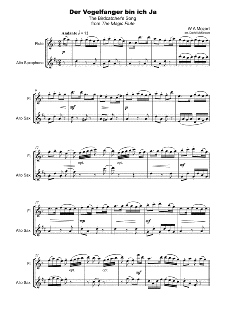 The Birdcatchers Song From The Magic Flute Flute And Alto Saxophone Duet Page 2
