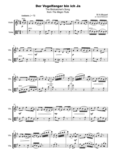 The Birdcatchers Song From The Magic Flute Violin And Viola Duet Page 2