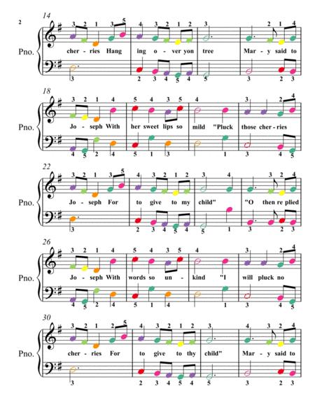 The Cherry Tree Carol Easy Piano Sheet Music With Colored Notes Page 2