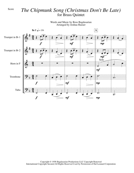 The Chipmunk Song Christmas Dont Be Late Brass Quintet Page 2