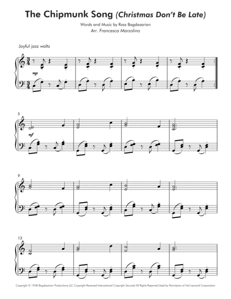 The Chipmunk Song Christmas Dont Be Late Intermediate Jazz Piano Page 2