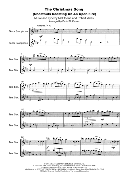 The Christmas Song Chestnuts Roasting On An Open Fire Tenor Saxophone Duet Page 2