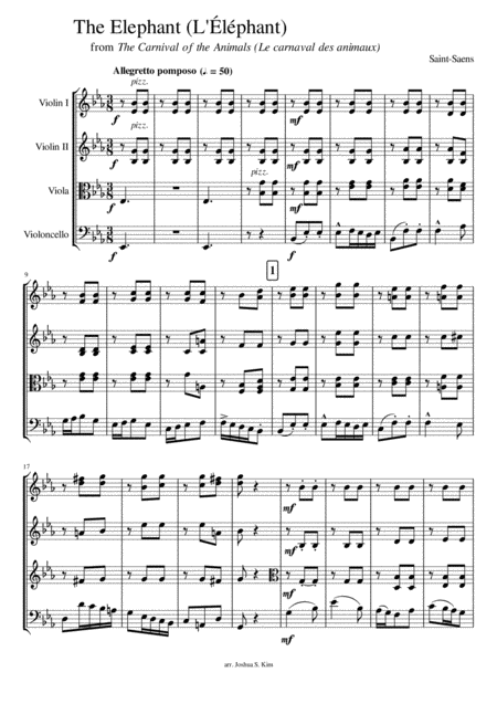 The Elephant For String Quartet From The Carnival Of The Animals Page 2