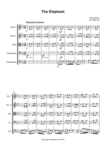 The Elephant From Carnival Of The Animals Double Bass And String Quartet String Orchestra Page 2