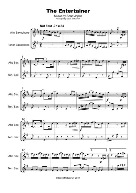 The Entertainer By Scott Joplin Duet For Alto And Tenor Saxophone Page 2