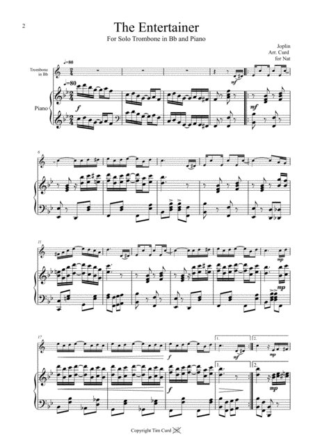 The Entertainer For Solo Trombone Euphonium In Bb Treble Clef And Piano Page 2