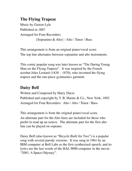 The Flying Trapeze And Daisy Bell For Recorder Quartet Page 2