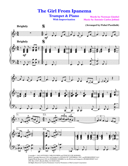 The Girl From Ipanema Garota De Ipanema For Trumpet And Piano With Improvisation Video Page 2