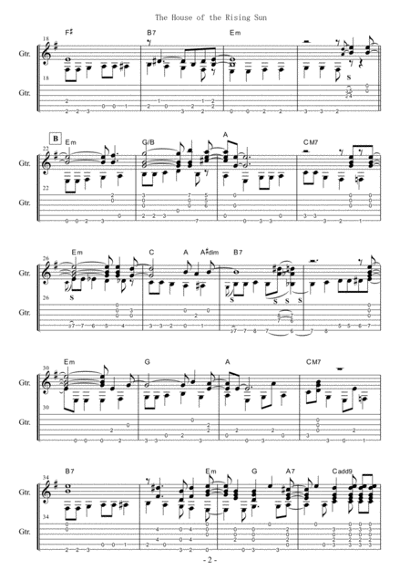 The House Of The Rising Sun Fingerstyle Guitar Page 2